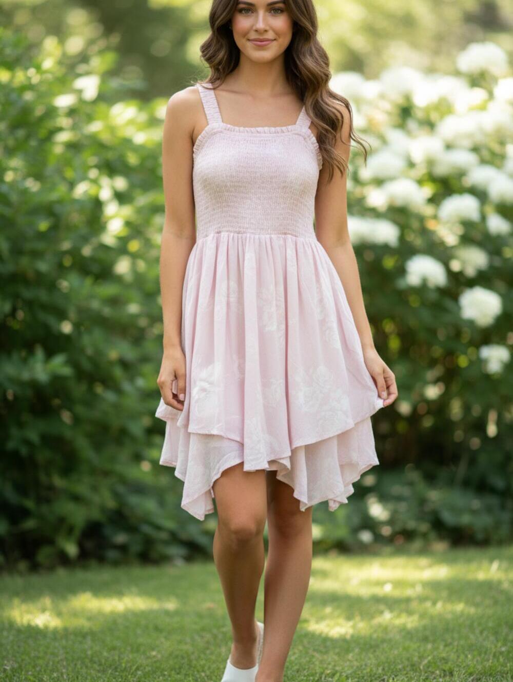 Pink light sun printed summer dress